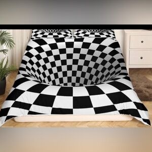 DUVET COVER BLACK AND WHITE CHECKERED PATTERN